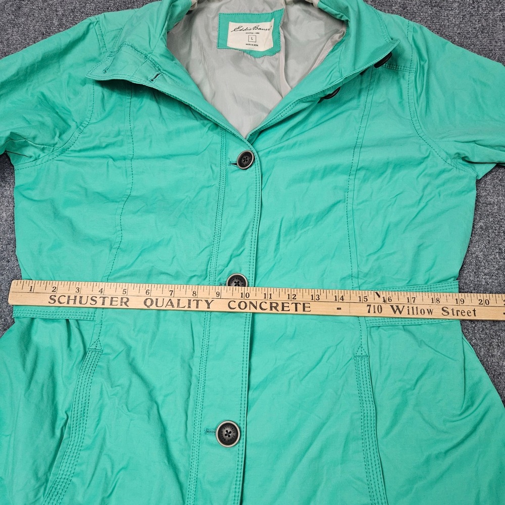 Eddie Bauer Jacket L Teal Button Front Lightweight Lined Spring‎ Coat Rain Coat - Picture 11 of 11